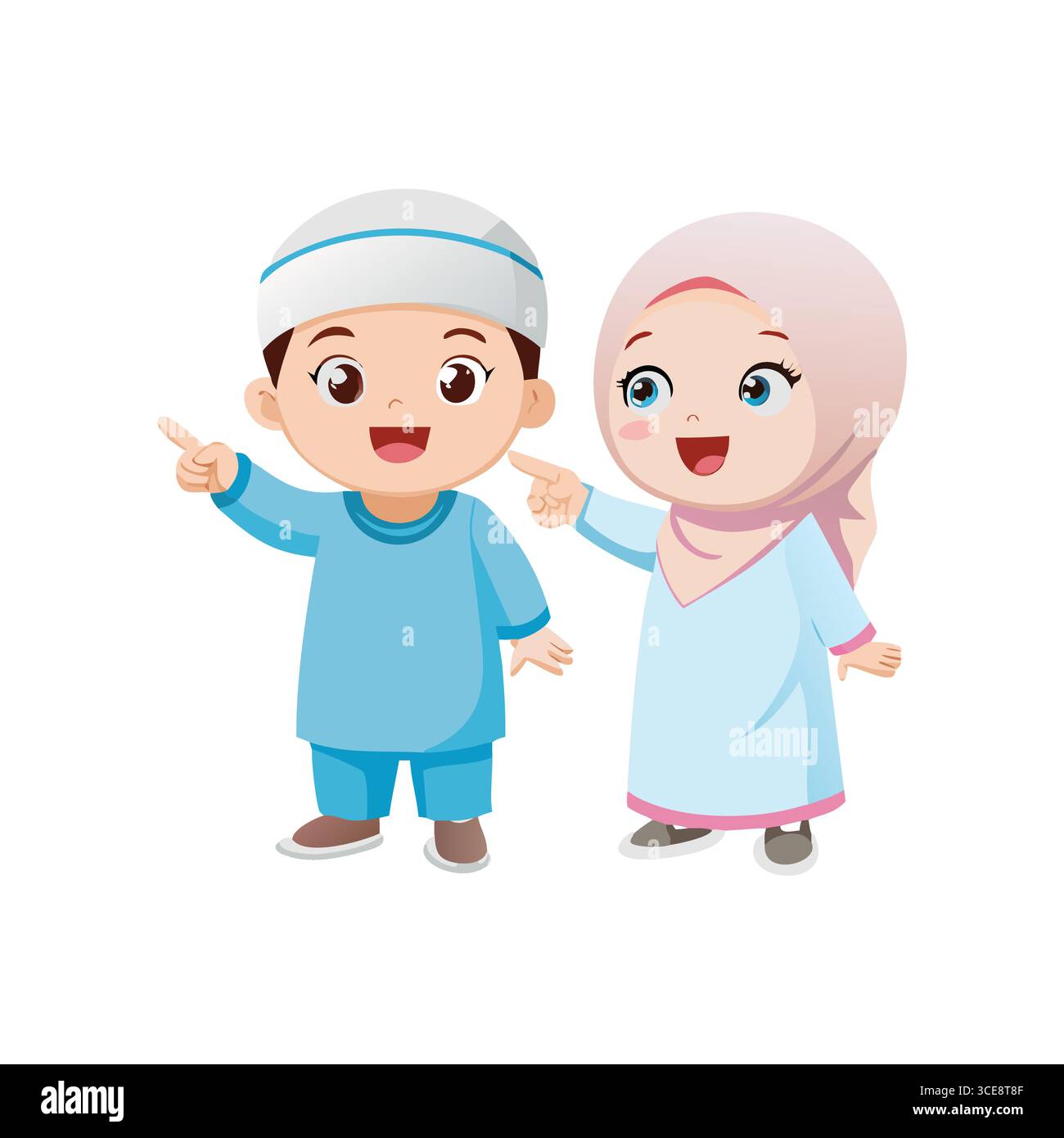 Carini bambini di cartoni animati in tradizionale abbigliamento musulmano Illustrazione Vettoriale