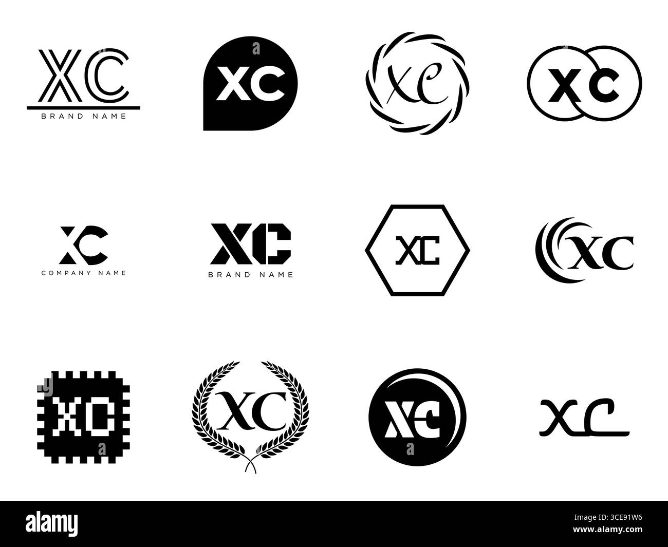 Modello aziendale del logo XC. Logotipo lettera x e C. Imposta diverse lettere serif classiche e testo moderno in grassetto con elementi di design. Tipog font iniziale Illustrazione Vettoriale