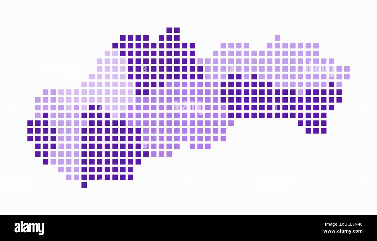 Mappa punteggiata della Slovacchia. Mappa digitale del paese su sfondo bianco. Forma slovacca con punti quadrati. Stile puntini colorati. Quadrati di grandi dimensioni. Illustrazione Vettoriale