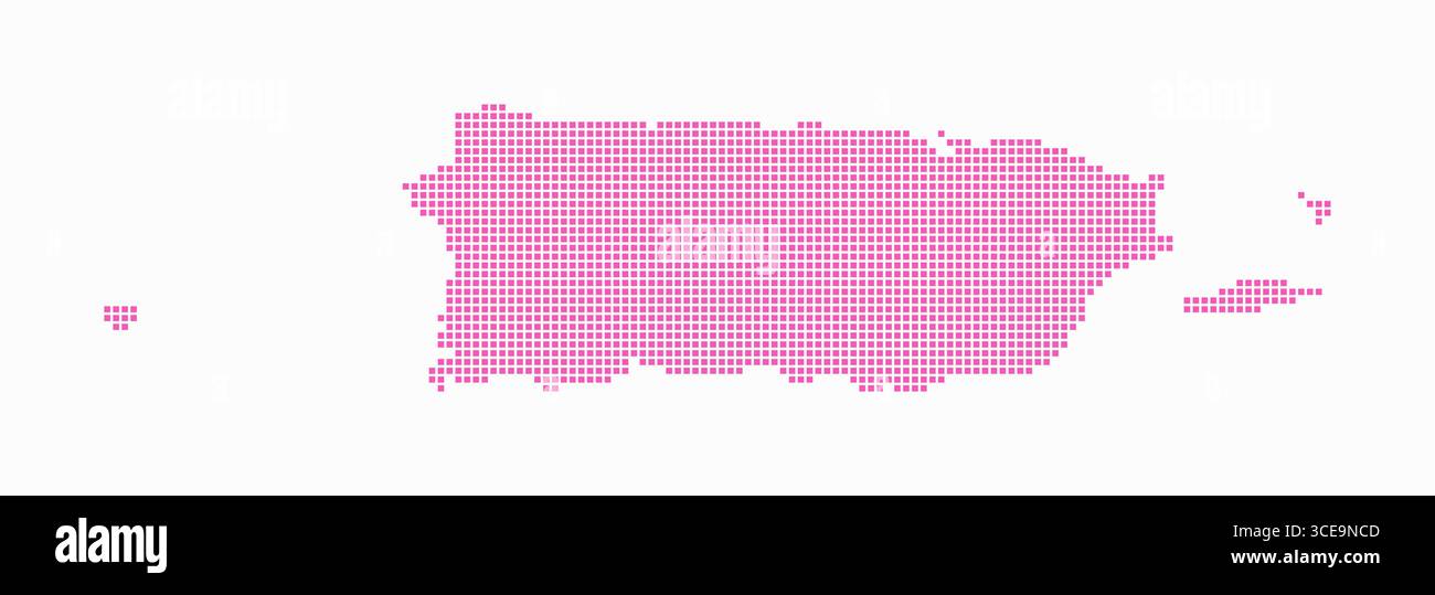 Puerto Rico, mappa punteggiata. Mappa digitale del paese su sfondo bianco. Forma a Porto Rico con punti quadrati. Stile puntini colorati. Illustrazione Vettoriale
