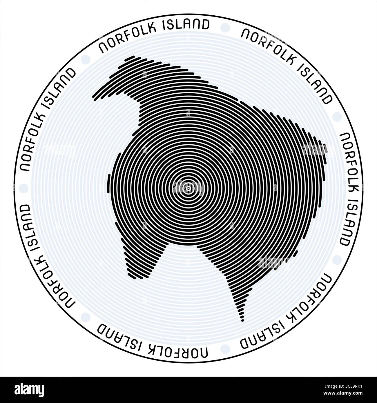 Logo rotondo di Norfolk Island. Costruzione di anelli a forma di paese. Testo dell'Isola di Norfolk in giro per il paese. Illustrazione vettoriale. Illustrazione Vettoriale