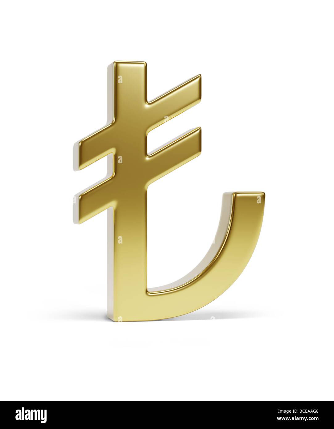 Simbolo della lira turca dorata isolato su sfondo bianco. Illustrazione 3D. Foto Stock