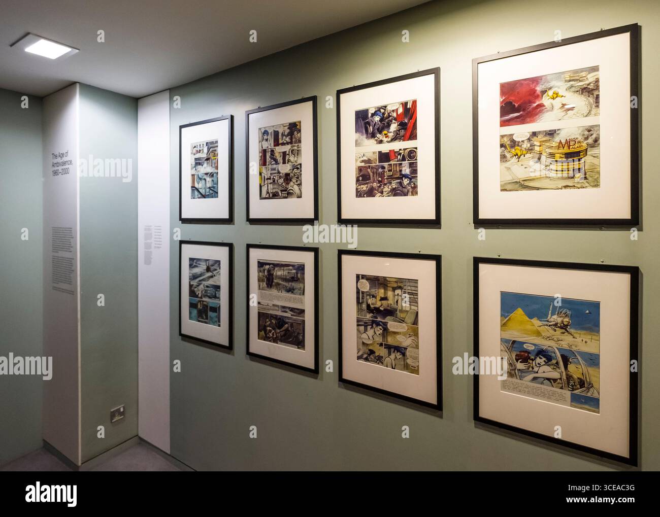 Illustrazioni da graphic novel in mostra al Museo della Scienza di Kensington e di Chelsea, London, England, Regno Unito Foto Stock
