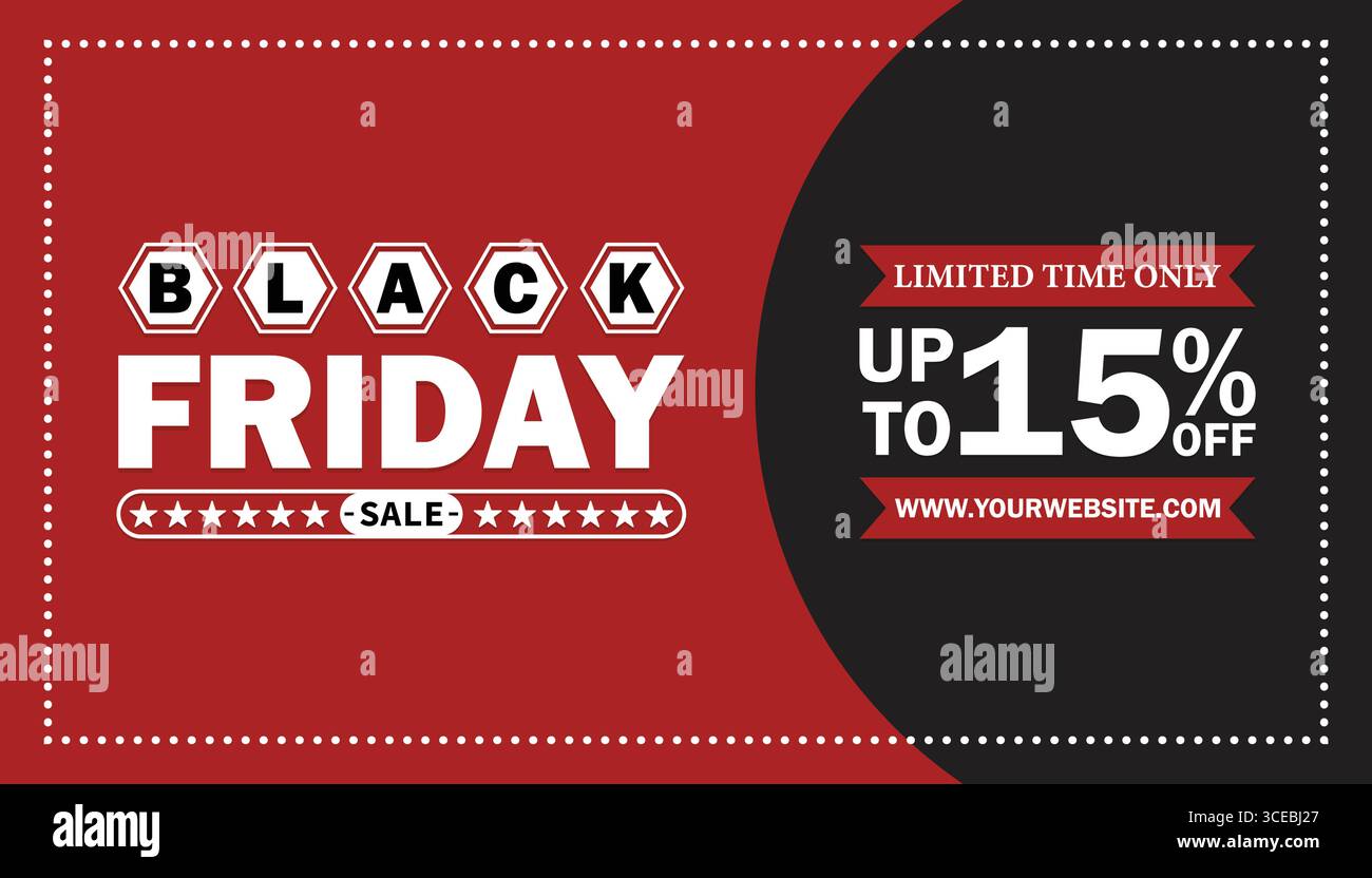 Promozione Black Friday: Fino al 15% di sconto offerta limitata. Modello di design per banner di vendita Black Friday Illustrazione Vettoriale