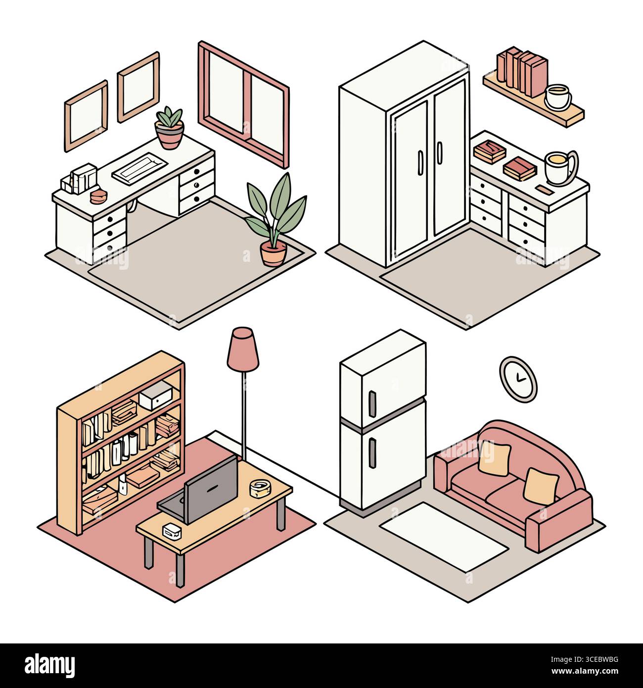 eleganti illustrazioni vettoriali di arredi e arredi moderni per la casa con vista isometrica Illustrazione Vettoriale