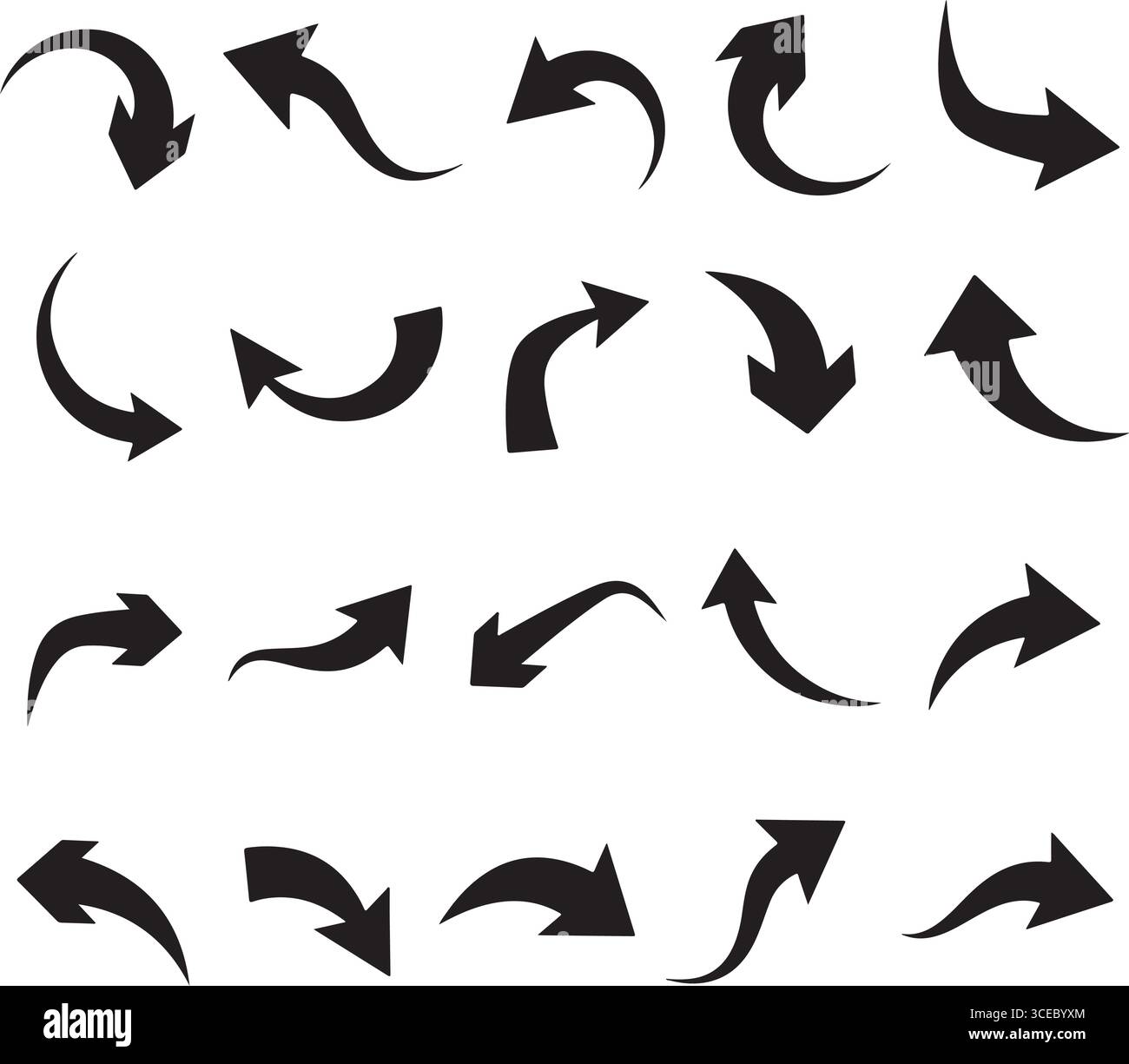 Serie di icone freccia. Illustrazione vettoriale del pacchetto di icone con freccia curva Illustrazione Vettoriale