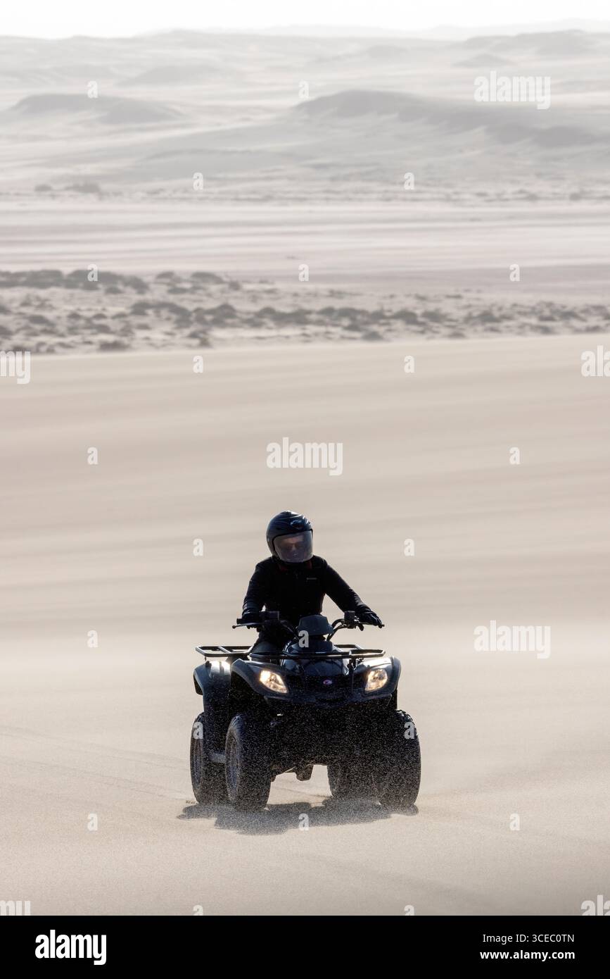 Quad tra le dune di sabbia a Shipwreck Lodge - Skeleton Coast National Park, Namibia, Africa Foto Stock