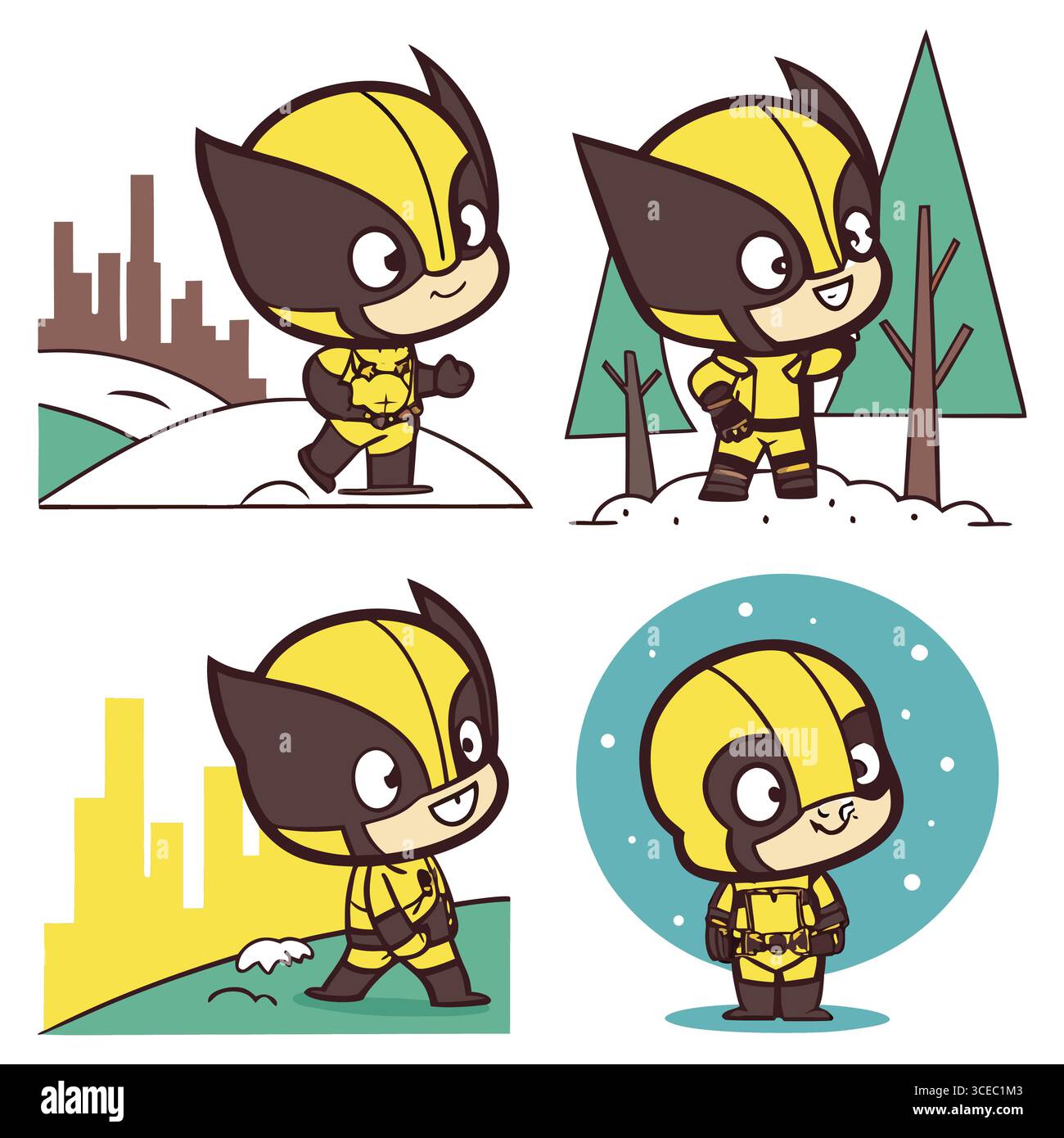 adorabili illustrazioni vettoriali dei personaggi di wolverine in varie pose giocose e sfondi colorati Illustrazione Vettoriale