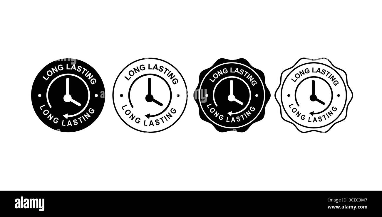 Icone con badge di orologio di lunga durata per una lunga durata Illustrazione Vettoriale