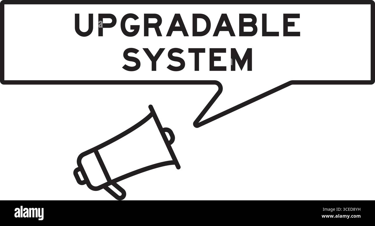 Icona megafono con bolla vocale in sistema aggiornabile su sfondo bianco Illustrazione Vettoriale