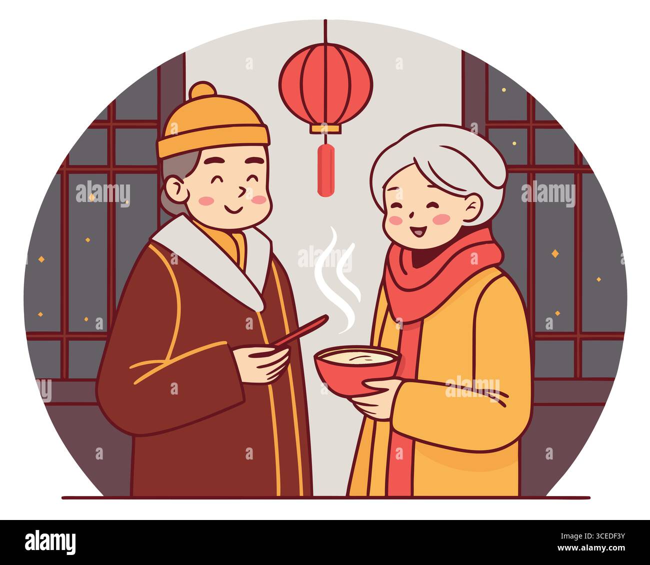 Coppia di anziani che condividono cibo cinese Capodanno illustrazione Illustrazione Vettoriale Coppia di anziani che condividono cibo cinese Capodanno illustrazione Illustrazione Vettoriale