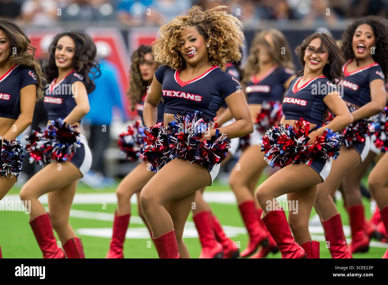16 agosto 2025: Gli Houston Texans Cheerleaders si esibiscono prima di una gara di pre-stagione tra i Carolina Panthers e gli Houston Texans a Houston, Texas. Trask Smith/CSM Foto Stock