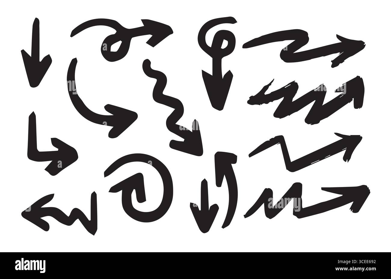 Set di frecce per il business plan, la presentazione e l'istruzione. Raccolta di frecce disegnate a mano. Illustrazione vettoriale Illustrazione Vettoriale