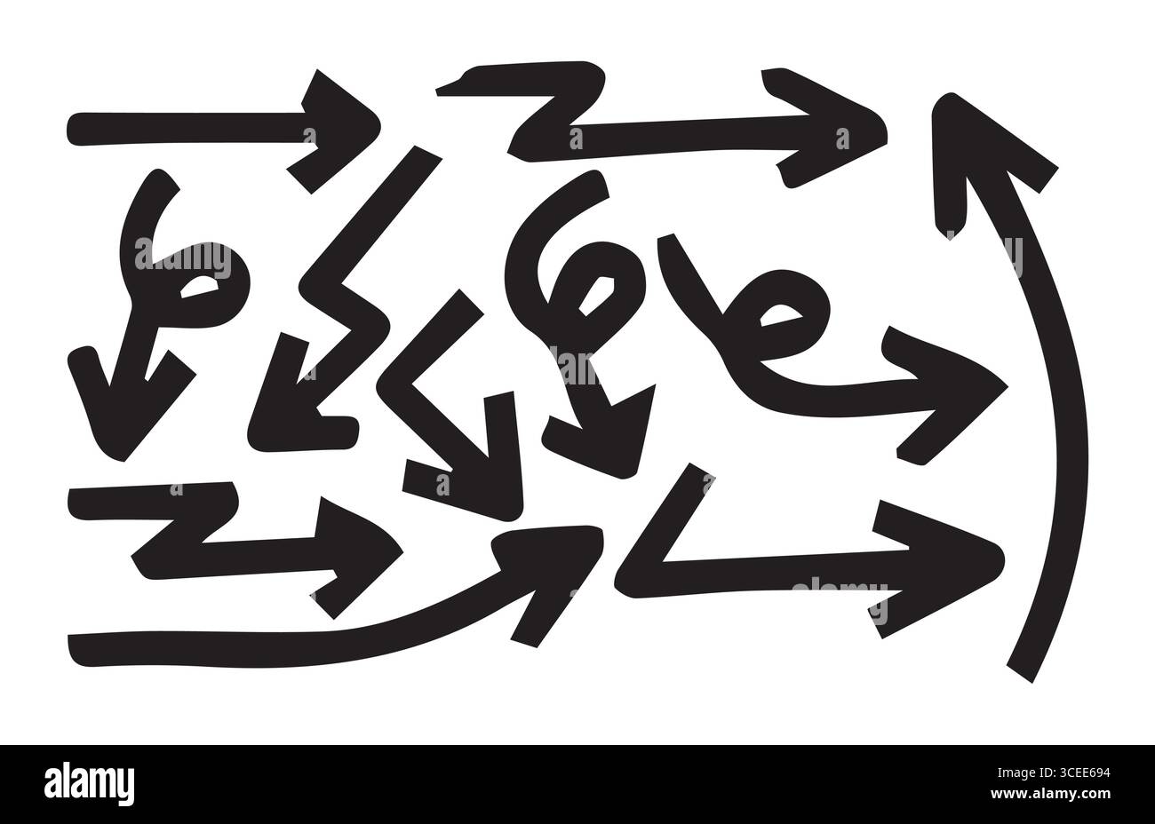 Set di frecce per il business plan, la presentazione e l'istruzione. Raccolta di frecce disegnate a mano. Illustrazione vettoriale Illustrazione Vettoriale