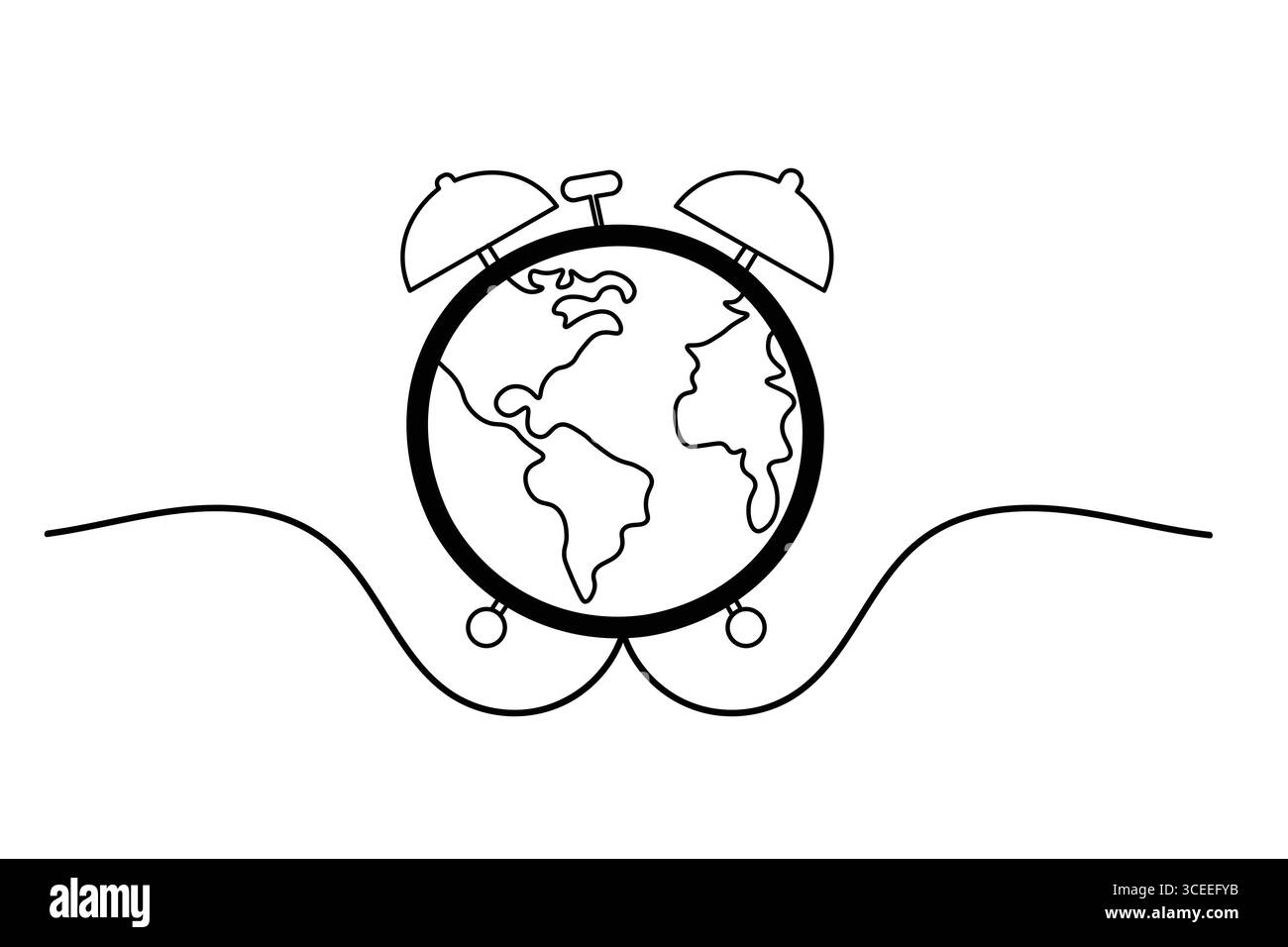 Disegno continuo su una linea dell'ora della terra di lavoro in stile minimalista isolare l'illustrazione del contorno Illustrazione Vettoriale