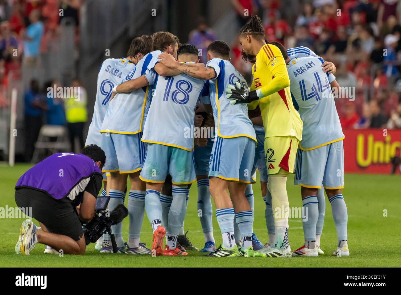 I giocatori dell'Atlanata United FC si riuniscono prima della partita della MLS tra il Toronto FC e l'Atlanta United FC al BMO Field. Punteggio finale; 1-1. Foto Stock