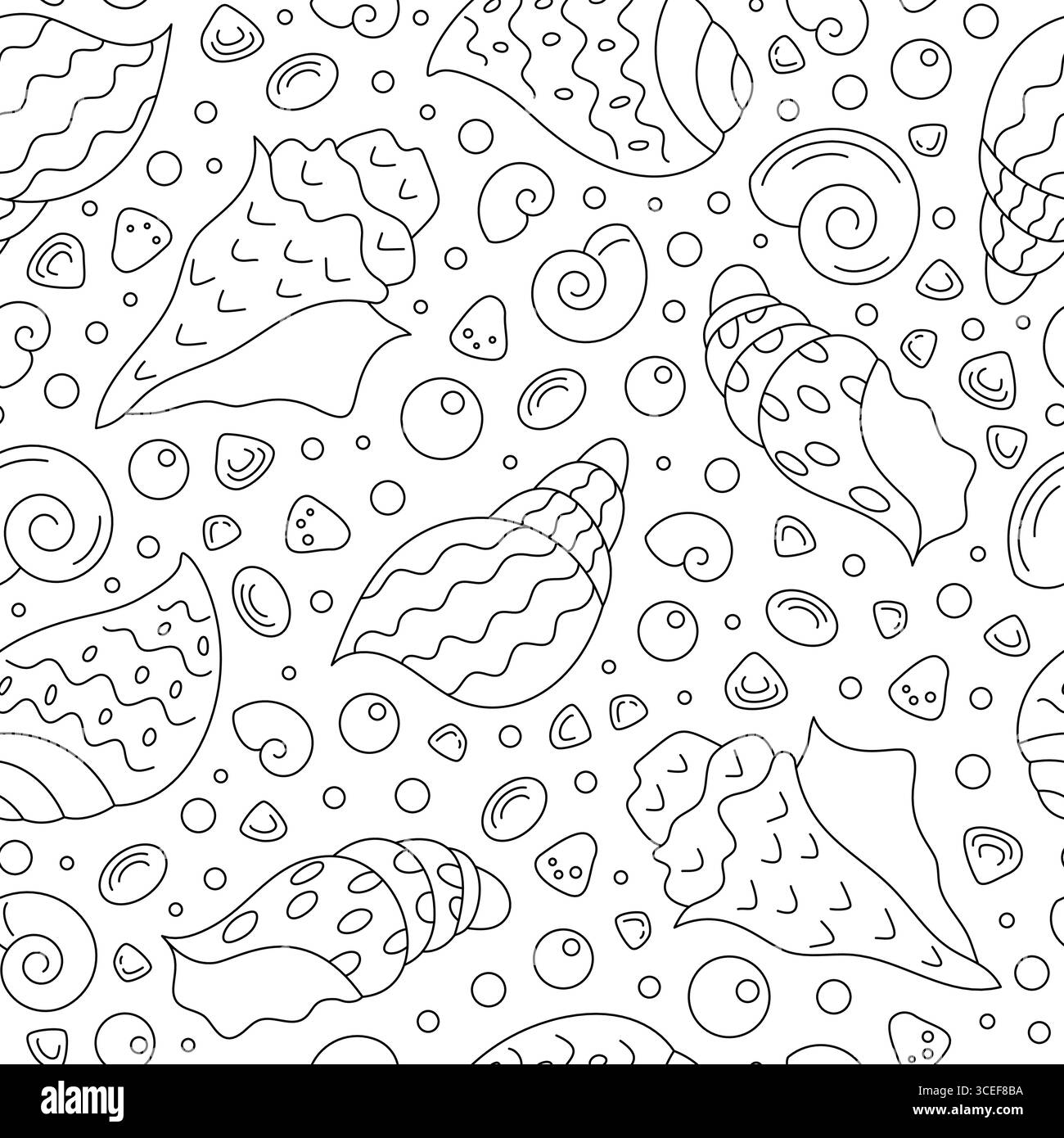 Motivo contorno conchiglia subacquea senza cuciture Illustrazione Vettoriale