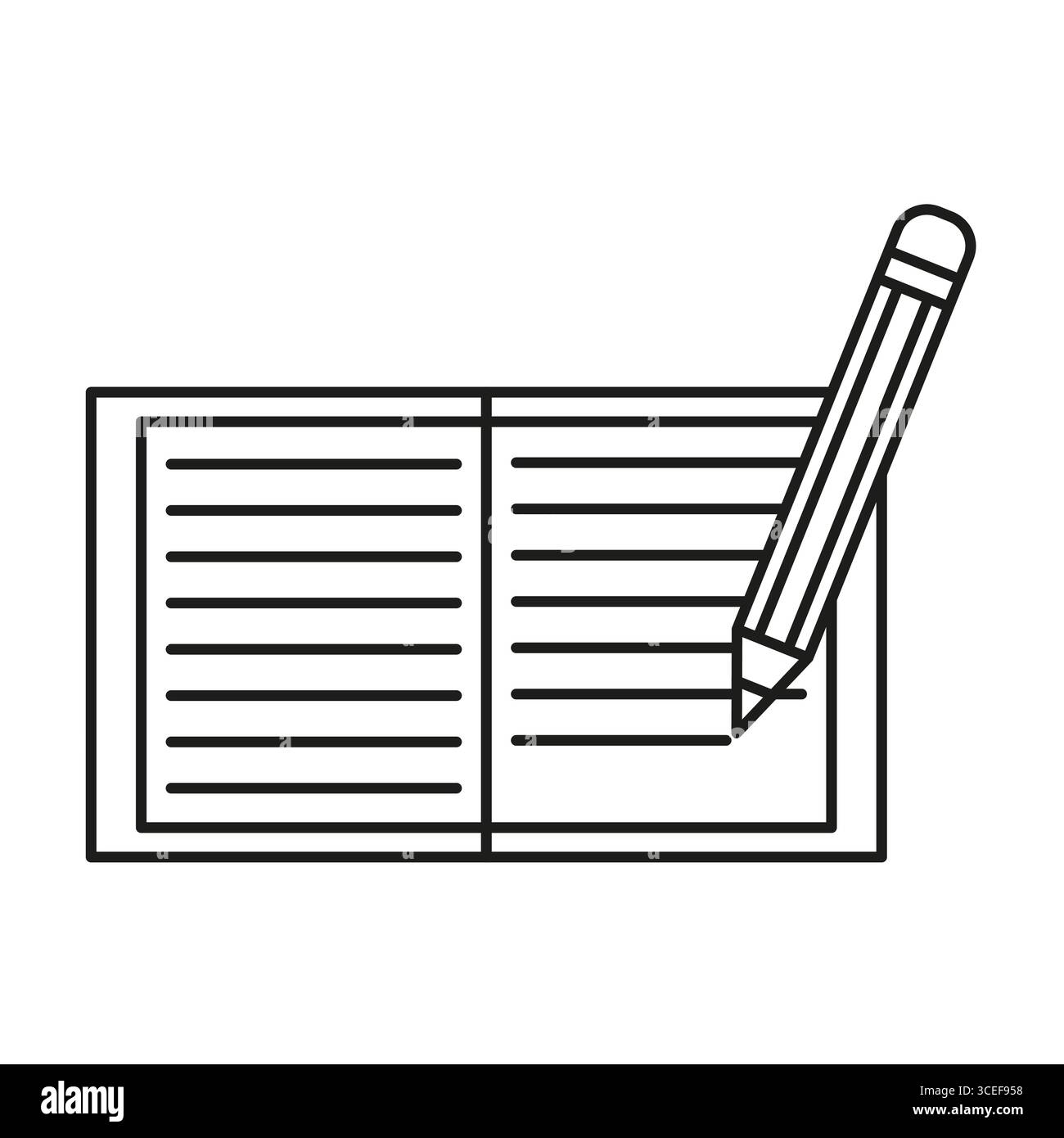 Linee di scrittura a matita. Illustrazione del libro aperto. Concetto Education Vector. Simbolo di apprendimento accademico. Illustrazione Vettoriale