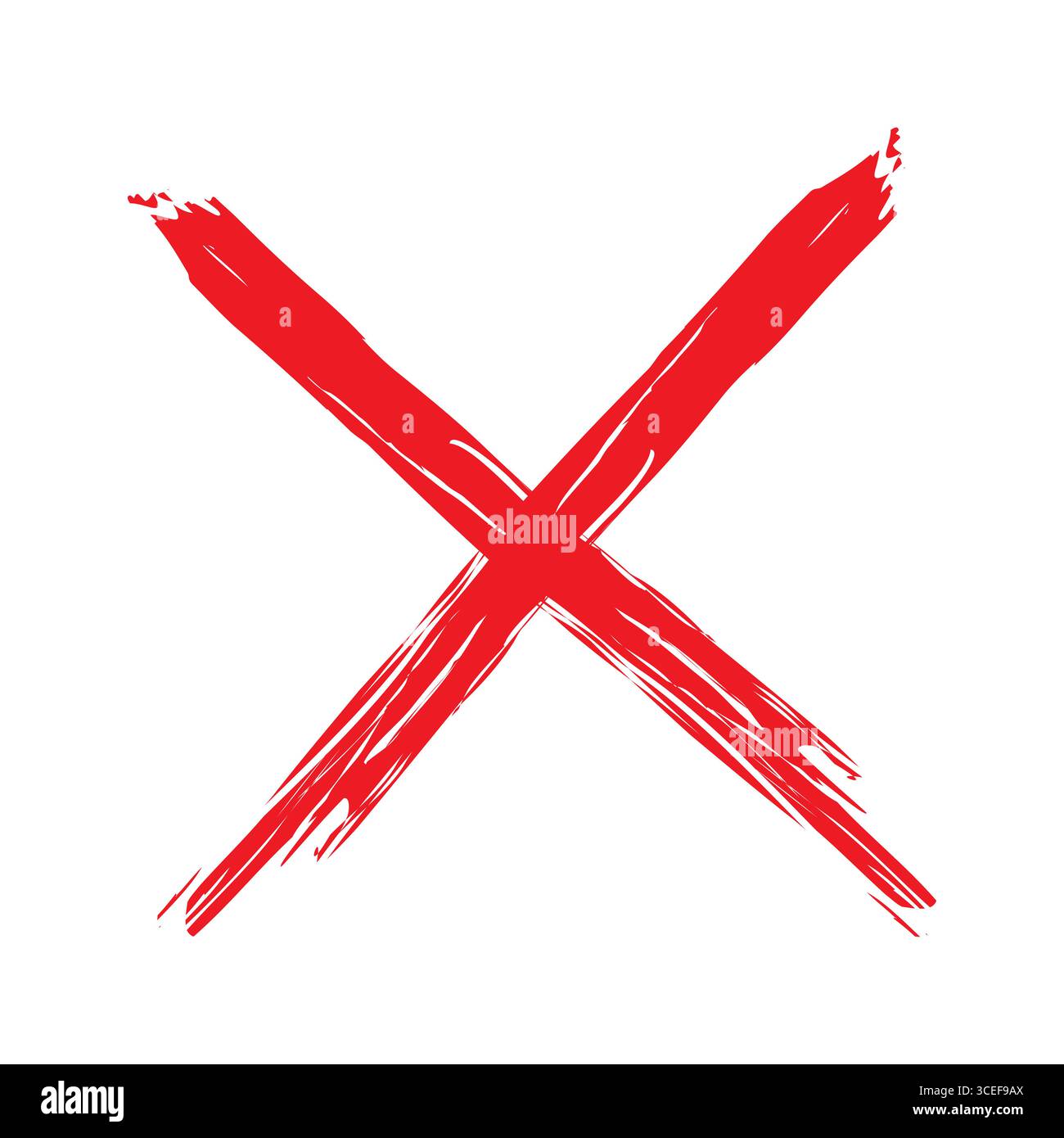 Simbolo del contrassegno X rosso. Grunge i tratti del pennello. Segno incrociato Vector. Design con sfondo bianco. Illustrazione Vettoriale