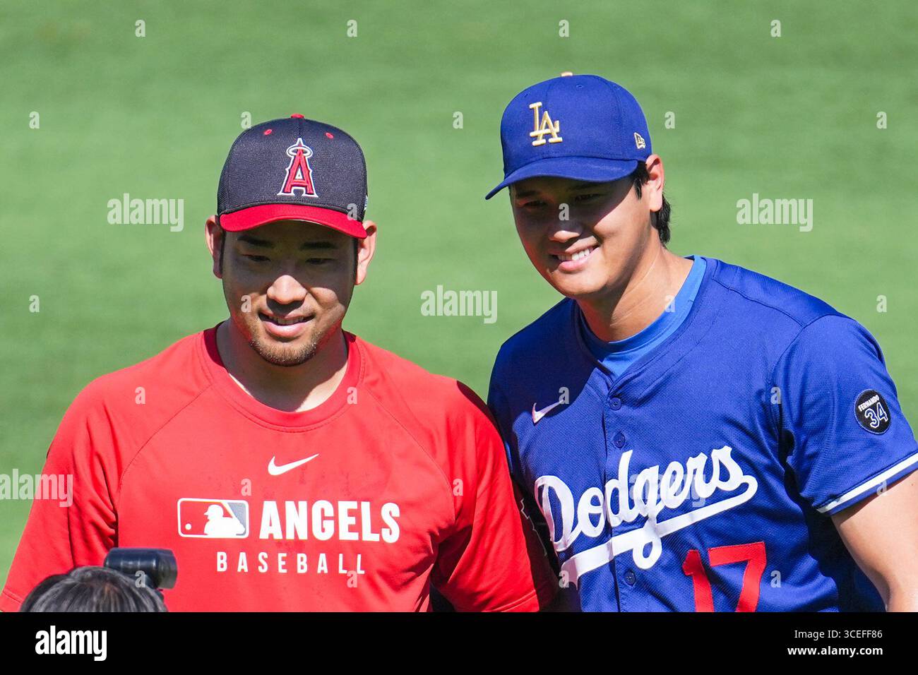 Anaheim, California, Stati Uniti. 11 agosto 2025. Shohei Ohtani, (Dodgers), 11 agosto 2025 - Baseball : Shohei Ohtani (Dodgers), Yusei Kikuchi, (Angels) partita di stagione regolare MLB tra Los Angeles Angels e Los Angeles Dodgers all'Angel Stadium di Anaheim, California, USA. Crediti: Creative 2/AFLO/Alamy Live News Foto Stock