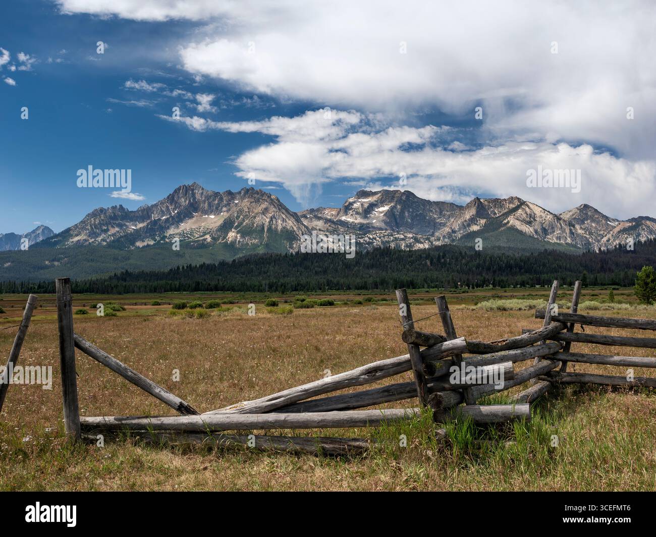 ID01140-00..... IDAHO - Sawtooth Range dall'autostrada 21 vicino a Stanley. Le nuvole di Cumulus. Foto Stock