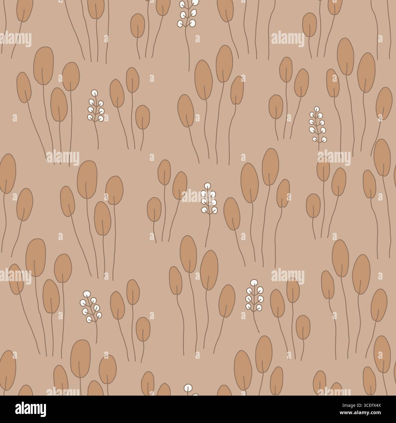 Motivo minimale senza cuciture con erba da campo ed elementi floreali Illustrazione Vettoriale