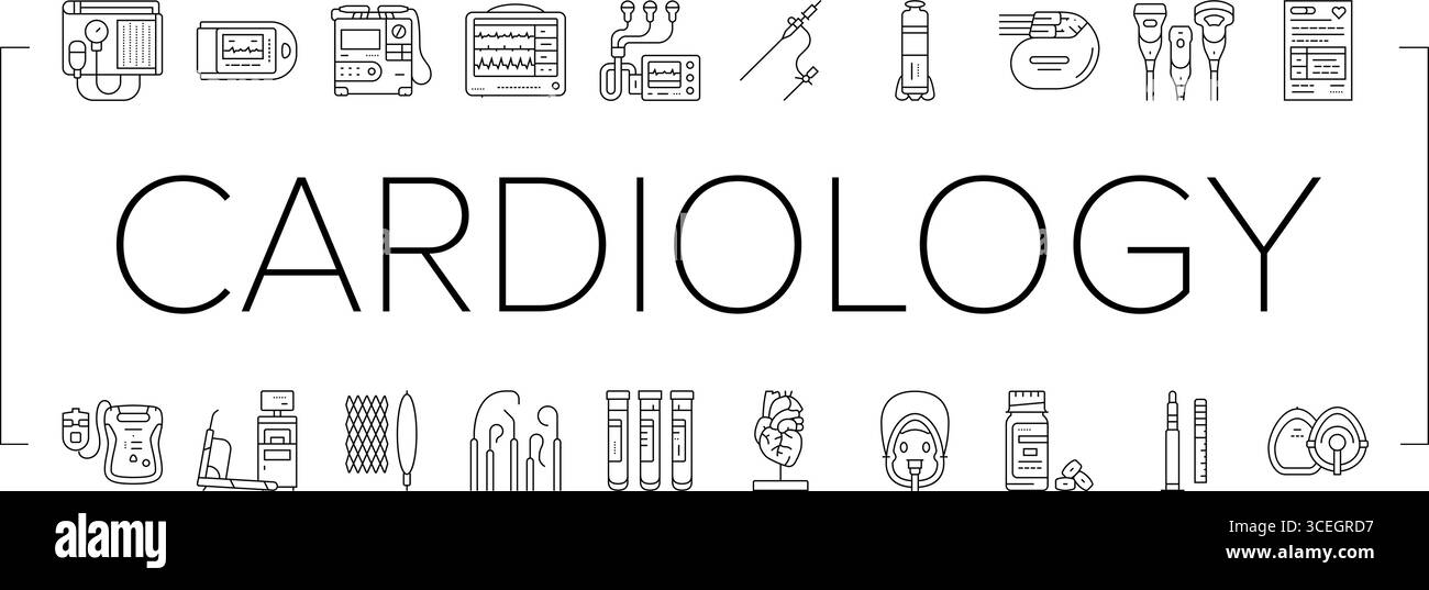accessori per cardiologia icone ecg impostate il vettore Illustrazione Vettoriale