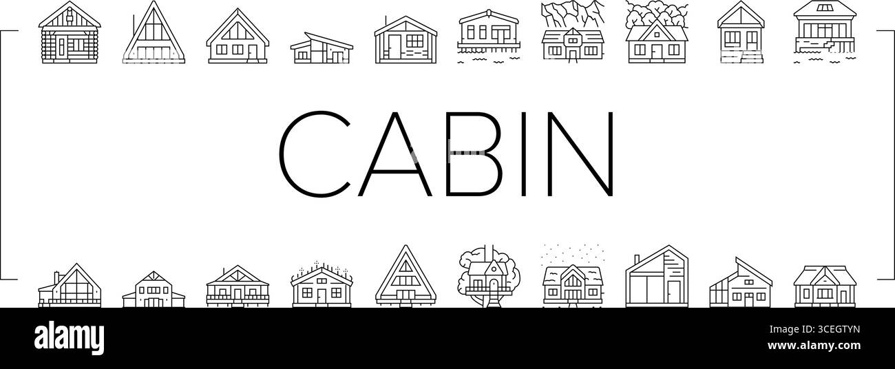 le icone del tronco della cabina in legno impostano il vettore Illustrazione Vettoriale