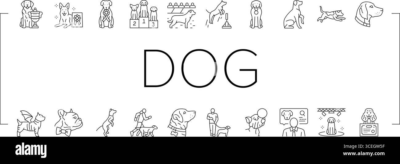 concorso per cani mostra icone di razza set vettoriale Illustrazione Vettoriale