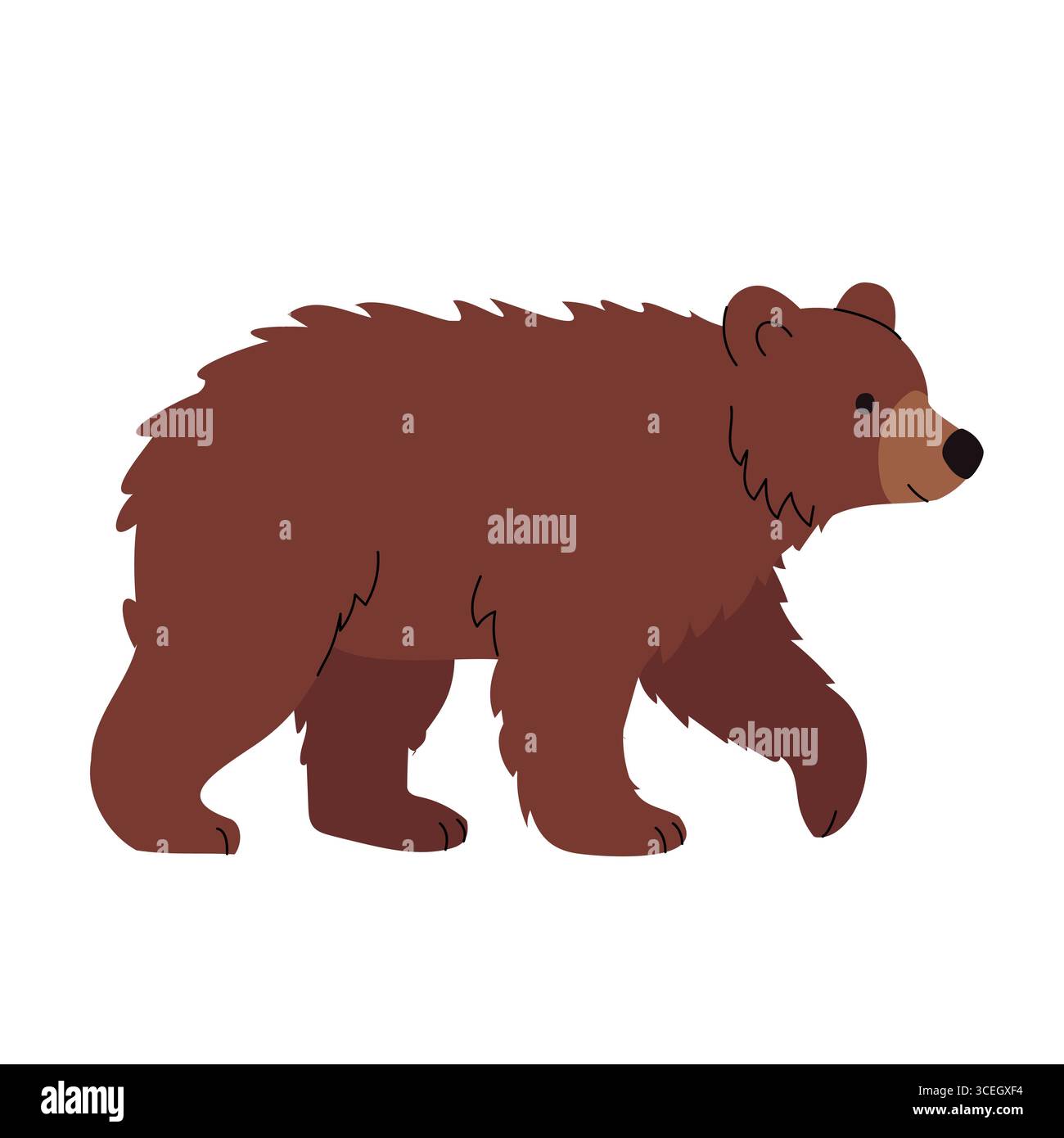 Illustrazione piatta di un orso bruno che cammina. Semplice stile cartoni animati con linee pulite e dettagli minimali, ideale per libri per bambini e temi di animali della foresta Illustrazione Vettoriale