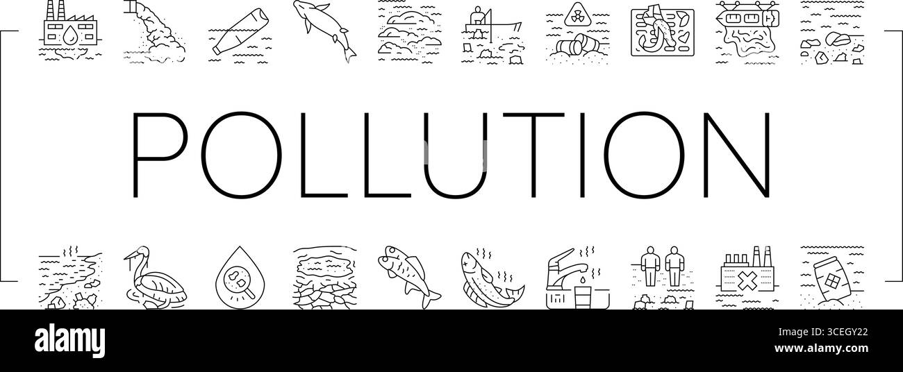 le icone di contaminazione dell'acqua impostano il vettore Illustrazione Vettoriale