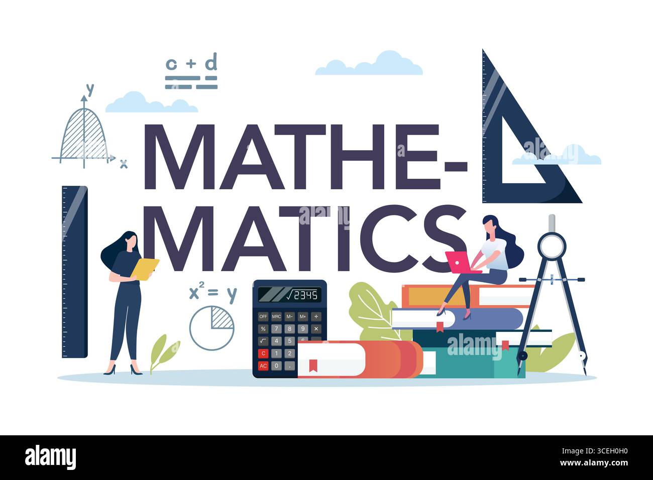 Lezione di matematica con elementi matematici. Argomento della scuola di matematica. Illustrazione vettoriale Illustrazione Vettoriale