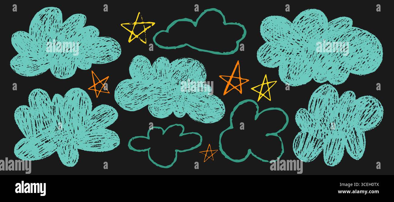 Set di icone vettoriali pastello con nuvole colorate e stelle Illustrazione Vettoriale