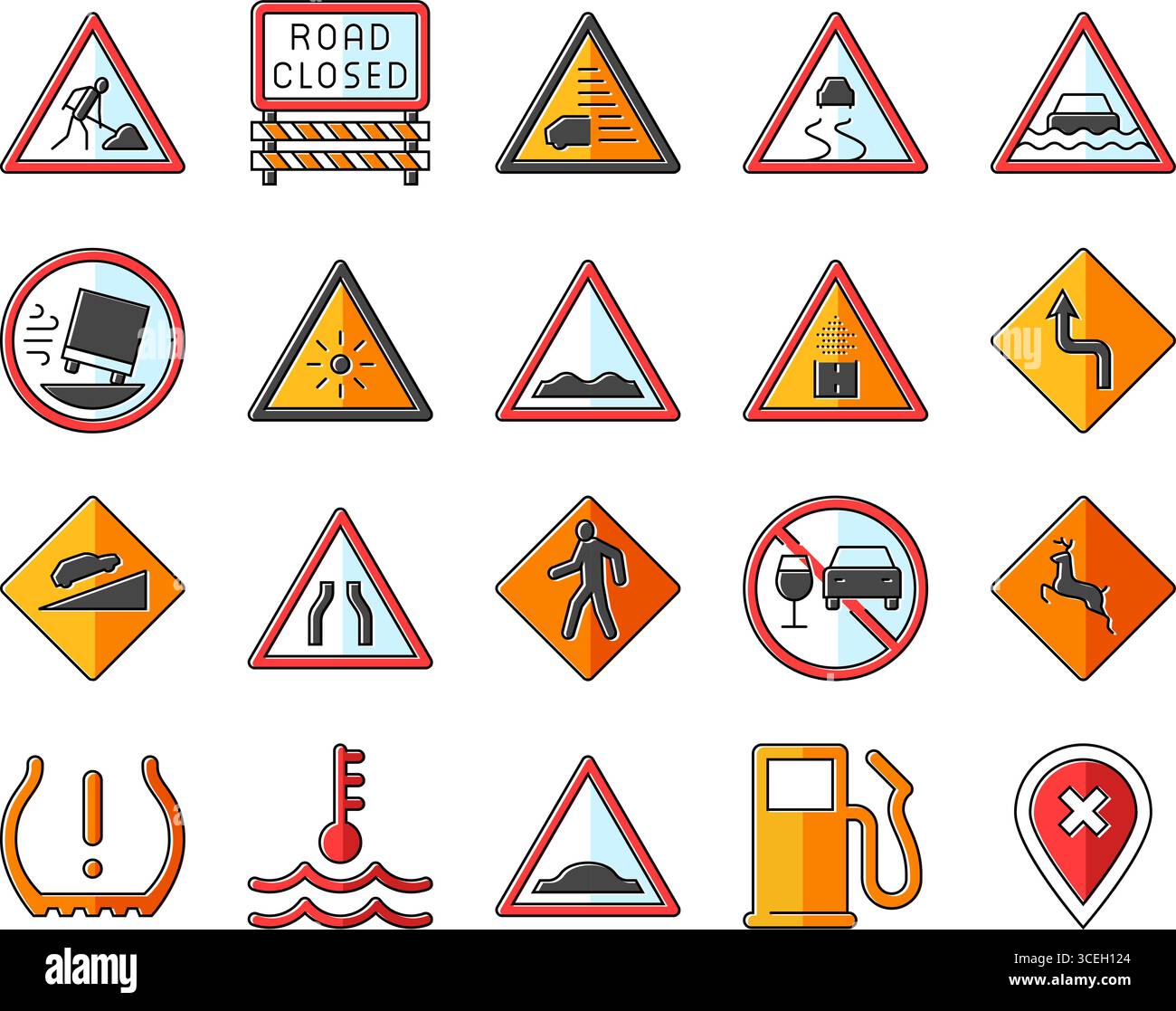 le icone della strada degli ostacoli alla guida della vettura impostano il vettore Illustrazione Vettoriale