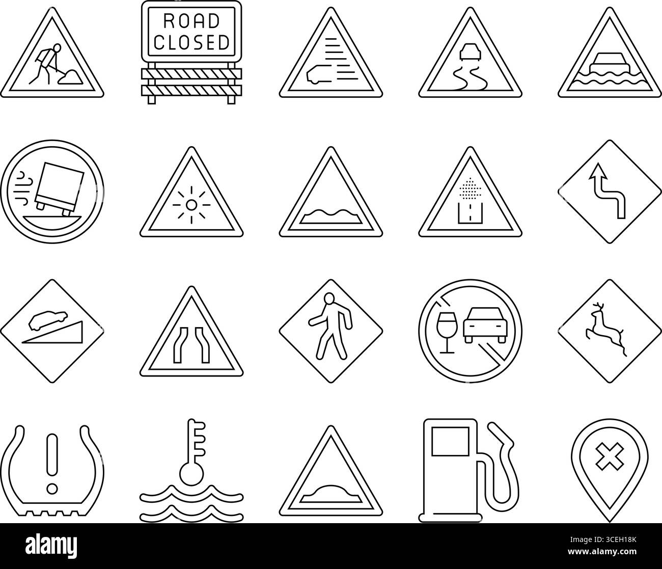 le icone della strada degli ostacoli alla guida della vettura impostano il vettore Illustrazione Vettoriale