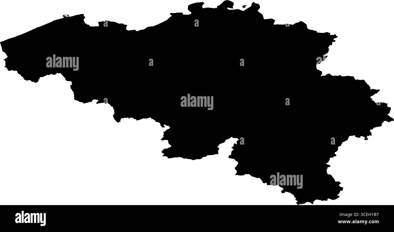 Belgio Country Map Black Edition – illustrazione vettoriale minimalista per progetti Wall Art, Education e Digital Design Illustrazione Vettoriale