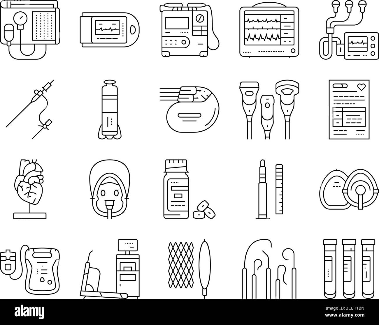 accessori per cardiologia icone ecg impostate il vettore Illustrazione Vettoriale