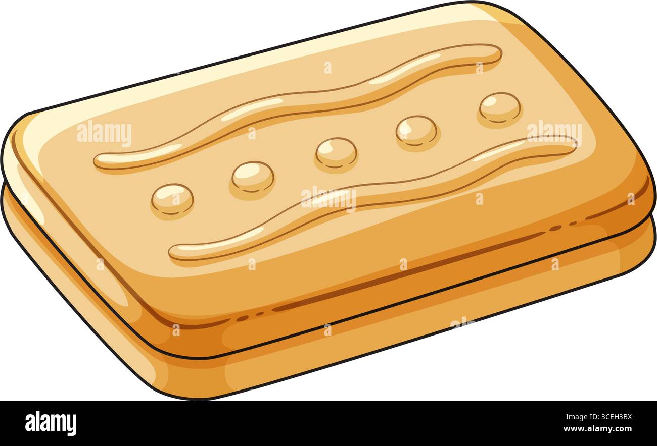 Biscotto rettangolare dorato di pane corto illustrato in stile vettoriale, con linee ondulate e punti goffrati, ombre morbide e contorni puliti Illustrazione Vettoriale Biscotto rettangolare dorato di pane corto illustrato in stile vettoriale, con linee ondulate e punti goffrati, ombre morbide e contorni puliti Illustrazione Vettoriale