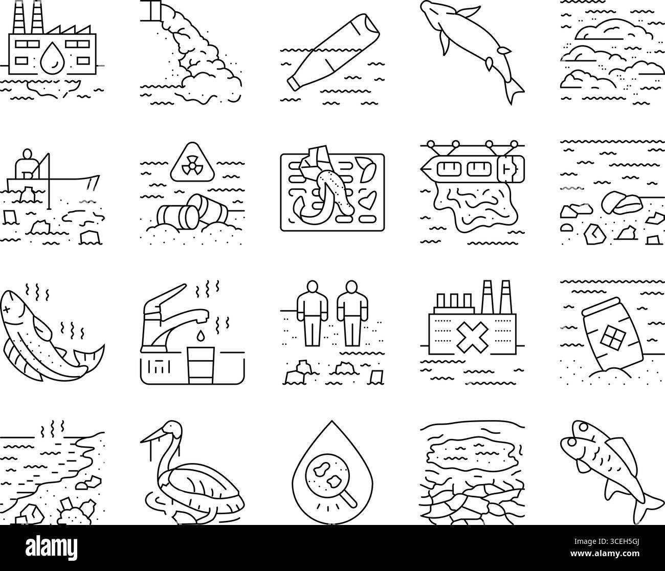 le icone di contaminazione dell'acqua impostano il vettore Illustrazione Vettoriale