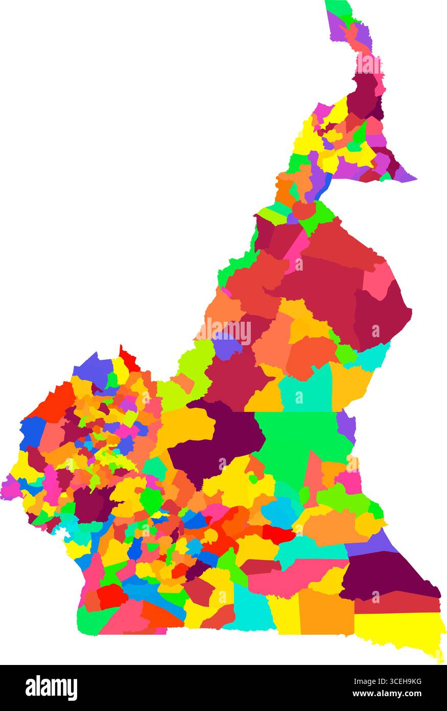 Mappa dettagliata dei colori del Camerun – regioni politiche e amministrative ad alta risoluzione per la cartografia e l'infografica Illustrazione Vettoriale