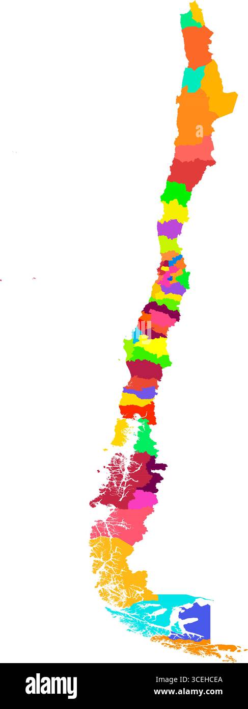 Mappa dettagliata dei colori del Cile – Mappa politica e regionale ad alta risoluzione per la cartografia e l'infografica Illustrazione Vettoriale