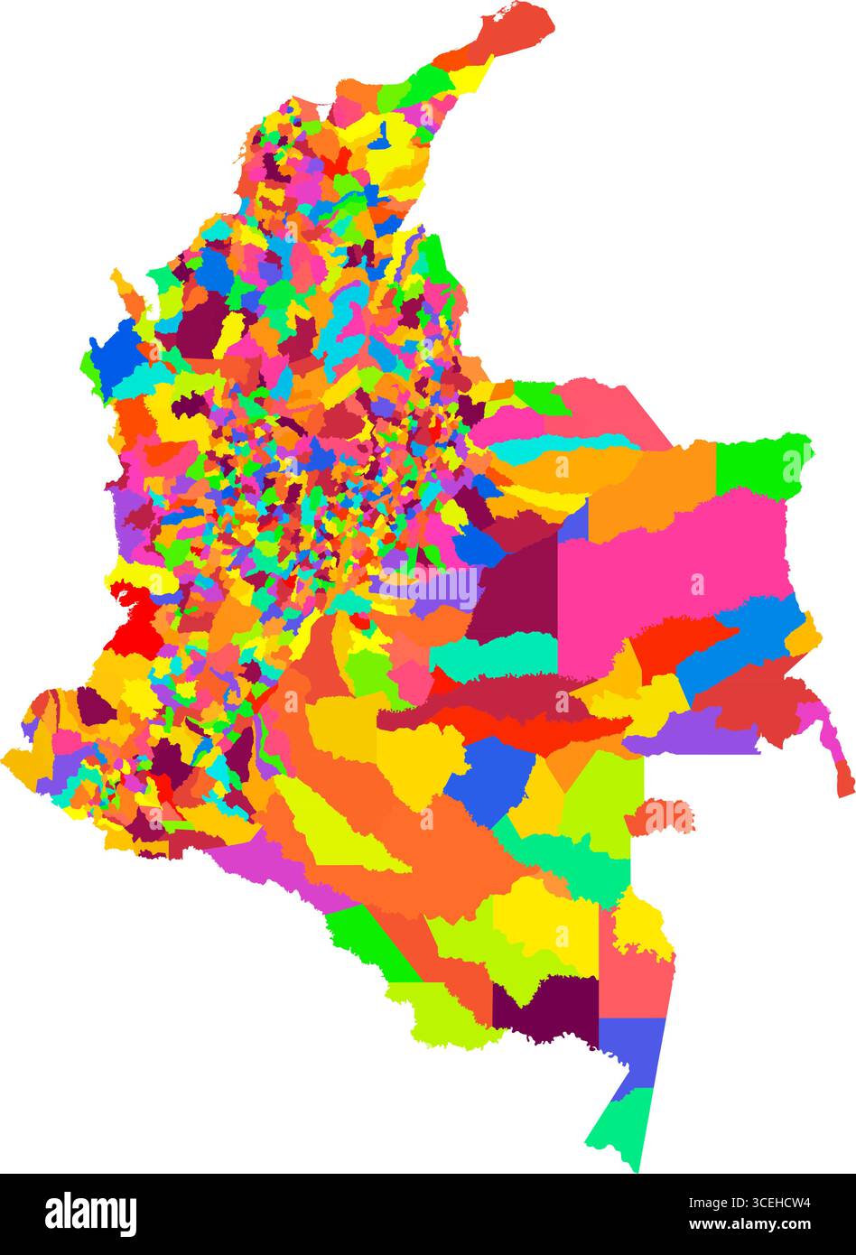 Mappa dettagliata dei colori della Colombia - Mappa politica e regionale ad alta risoluzione per la cartografia e l'infografica Illustrazione Vettoriale