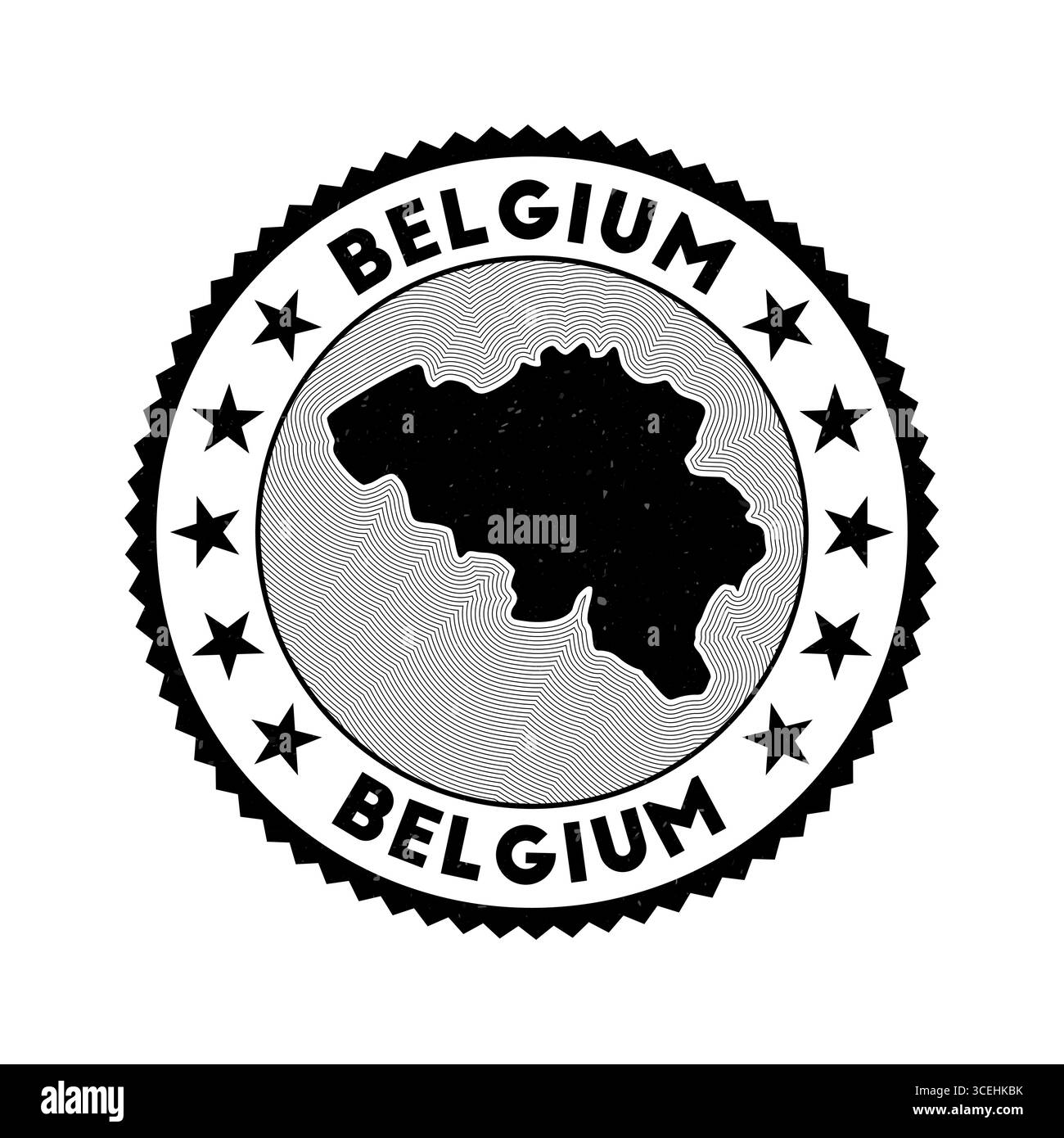 Emblema del Belgio. Francobollo rotondo paese con la forma del Belgio, isolini e testo rotondo. Bel distintivo. Affascinante illustrazione vettoriale. Illustrazione Vettoriale