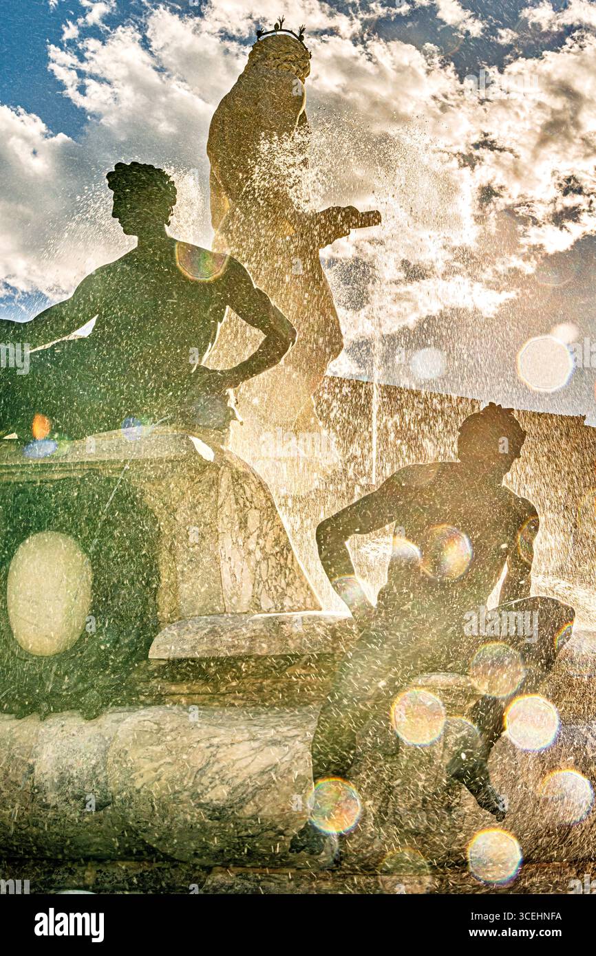 Fontana del Nettuno a Firenze, in Italia, si trova in Piazza della Signoria, di fronte a Palazzo Vecchio. Foto Stock