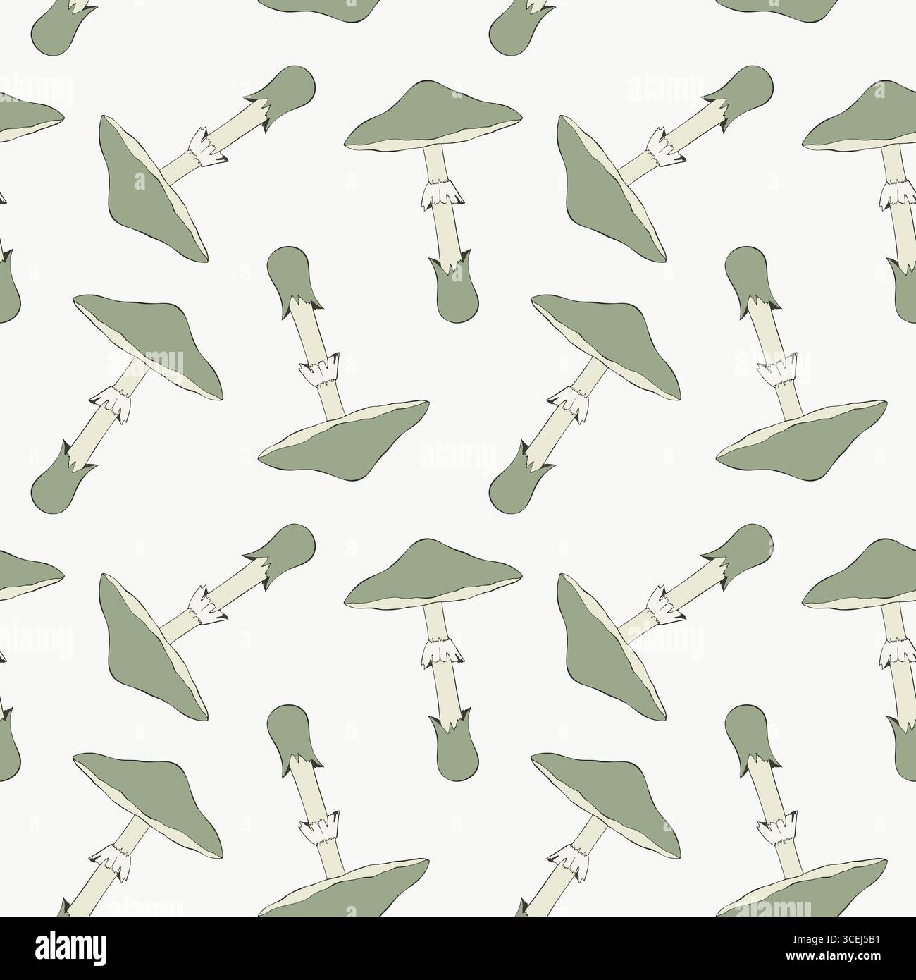 Motivo con funghi velenosi Toadstool, funghi disegnati a mano, su sfondo chiaro. Illustrazione vettoriale Illustrazione Vettoriale