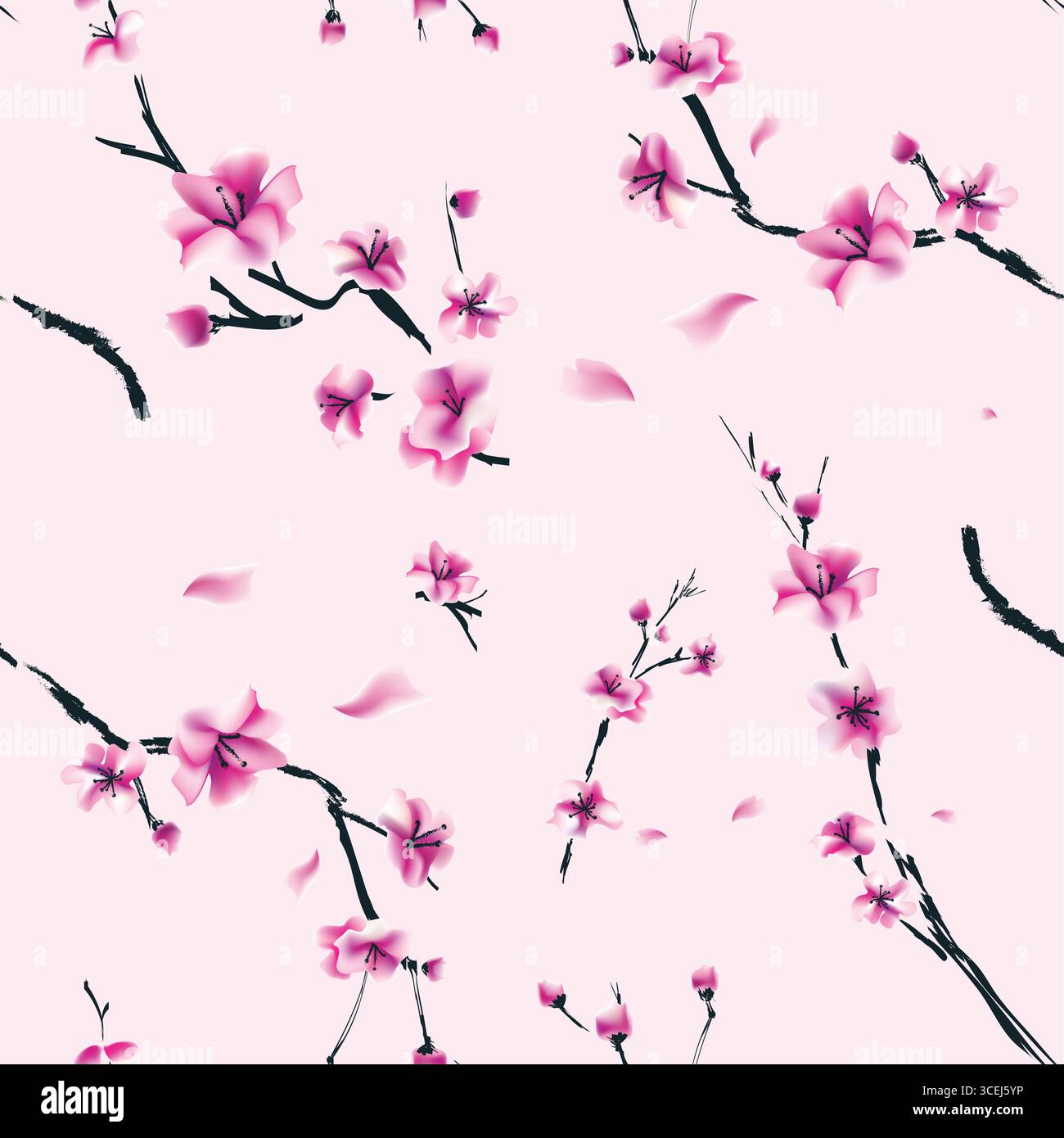 disegna fiori e rami di sakura su sfondo rosa Illustrazione Vettoriale