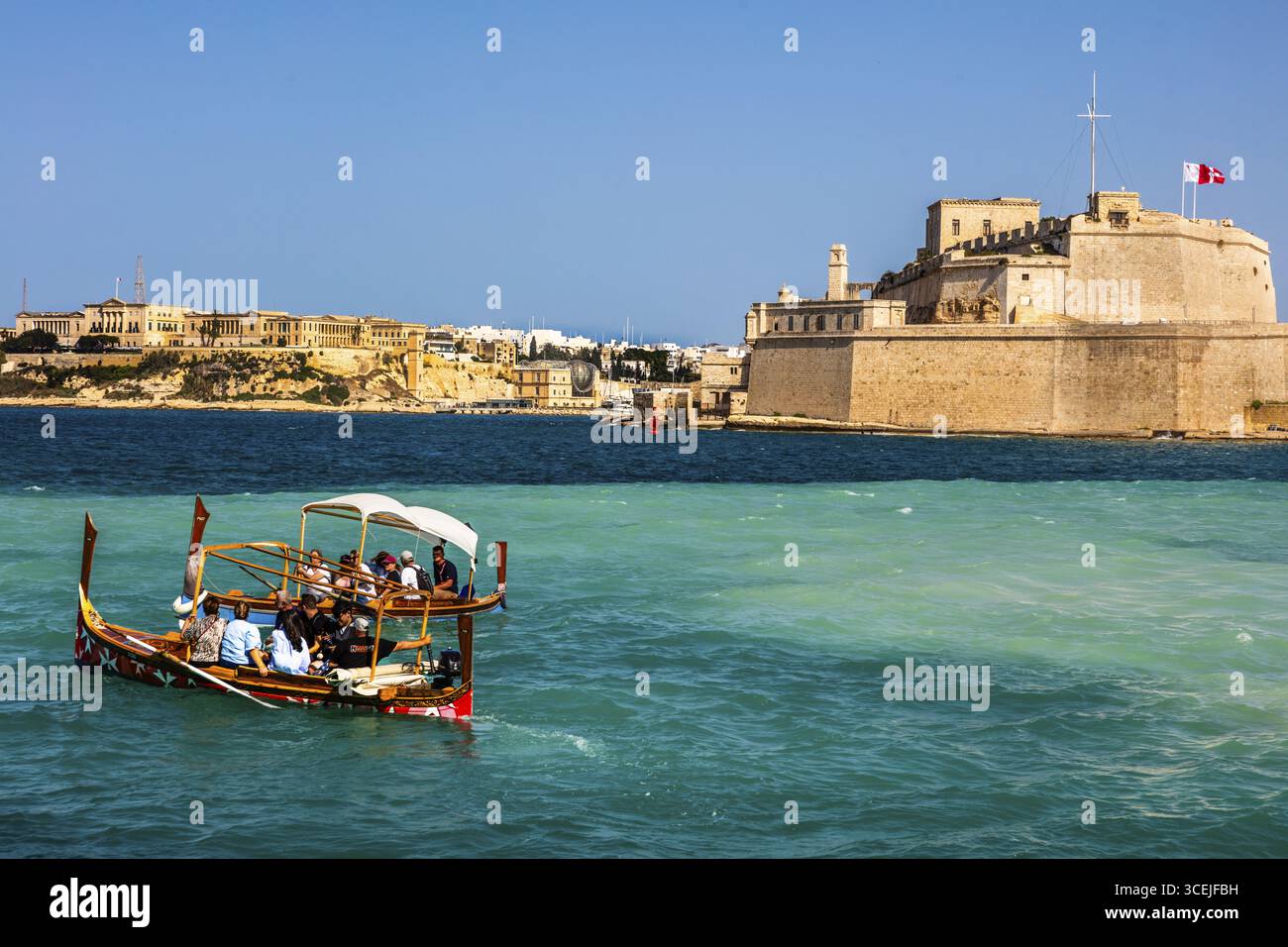 Vista da la Valletta a Vittoriosa con taxi boat, tre città, Cottonera, i più antichi insediamenti di Malta, XVI secolo, Malta Foto Stock