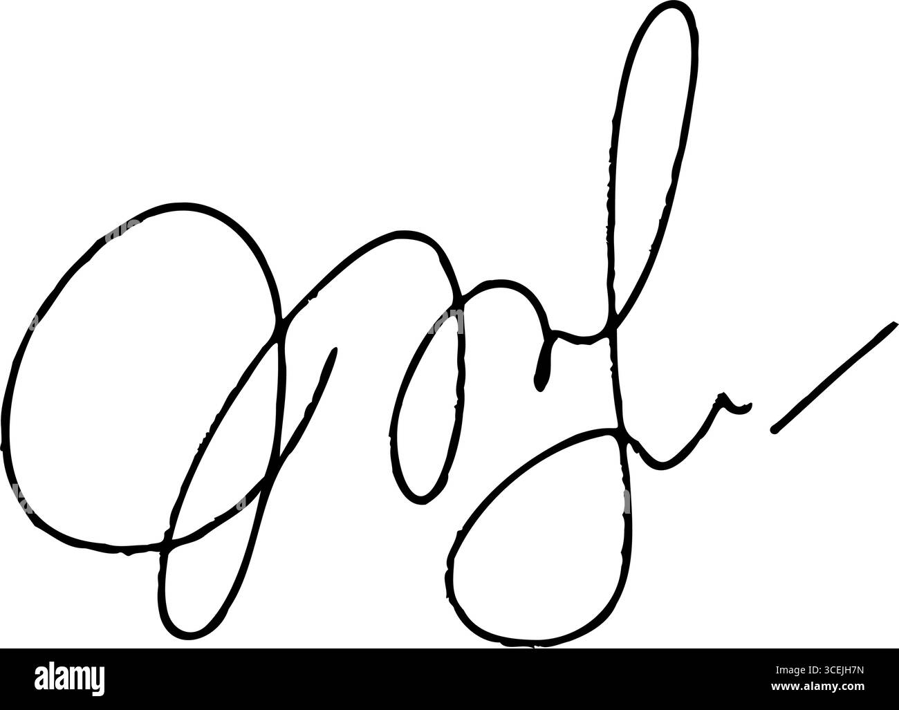 Firma autografa disegnata a mano per i documenti aziendali. Scarabocchiare di uno schizzo a calligrafia vettoriale Illustrazione Vettoriale