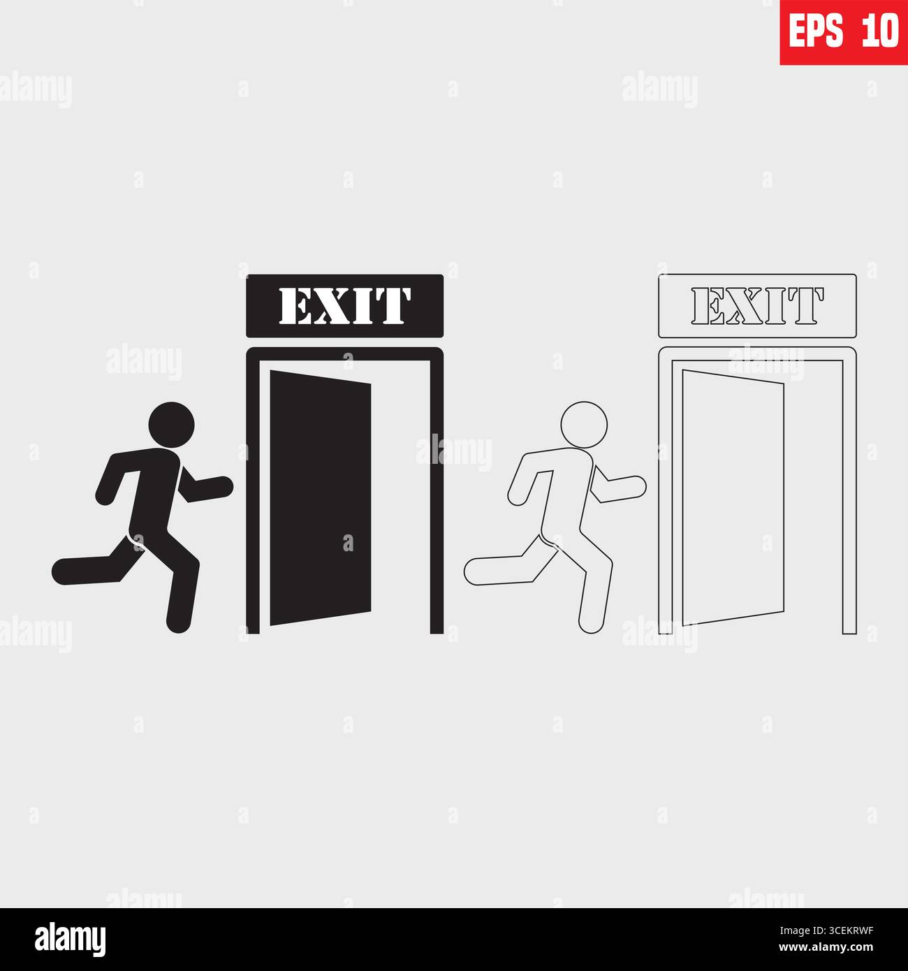 Illustrazione vettoriale della linea dell'icona uscita di emergenza, Un cartello Man Run to Emergency Exit Door Illustrazione Vettoriale