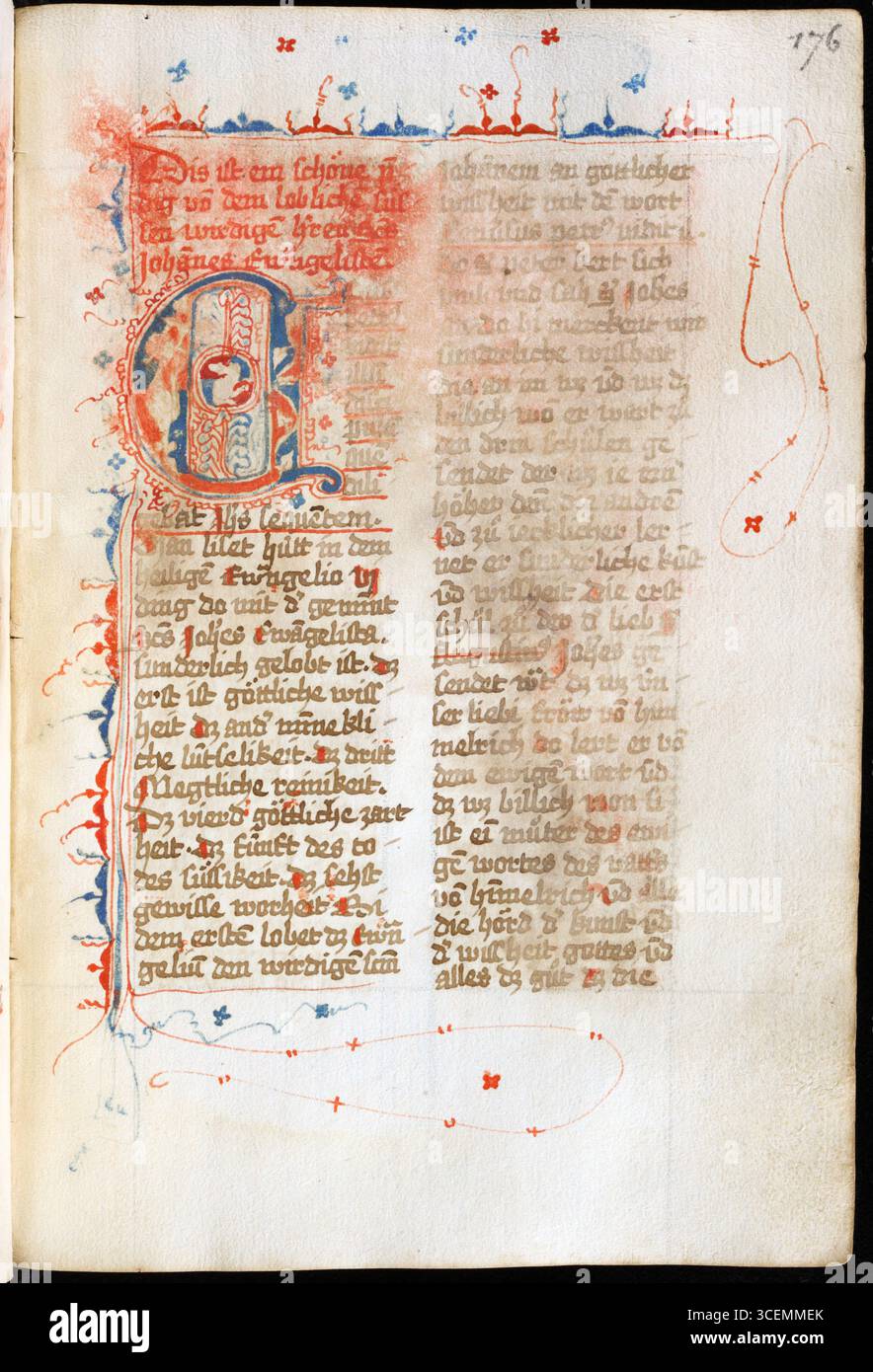 Una pagina di una libellus di Giovanni Evangelista completata nel 1493. Il manoscritto contiene testi di e su Giovanni Evangelista, tra cui esempla, sermoni, sequenze, lezioni, e la Rivelazione in tedesco. Dal Convento Gnadentale delle Clarisse. Foto Stock